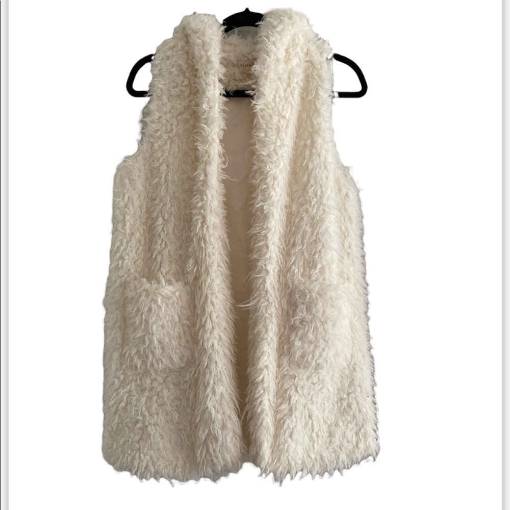 Faux Fur White Fuzzy Vest with Hood size small